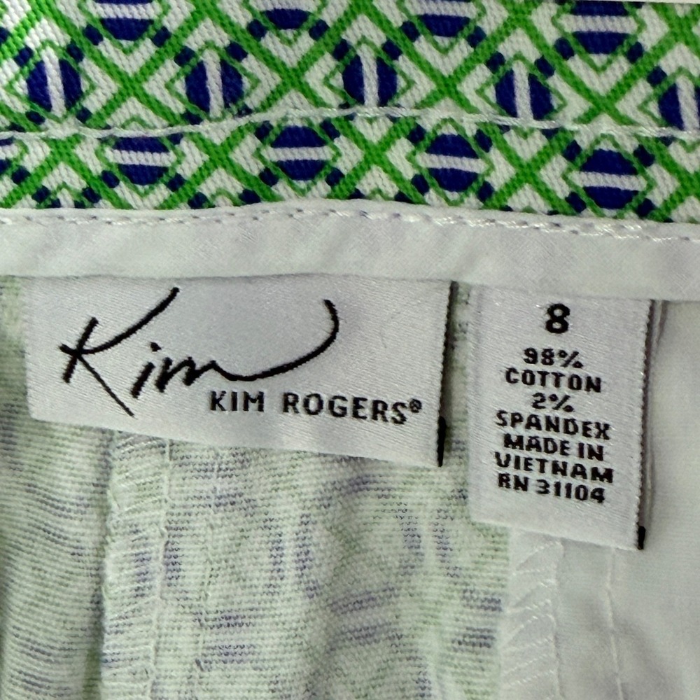Kim Rogers Fit Solutions Slimming Capris Green Blue Geometric Pants Womens 8 NWT - Picture 10 of 10